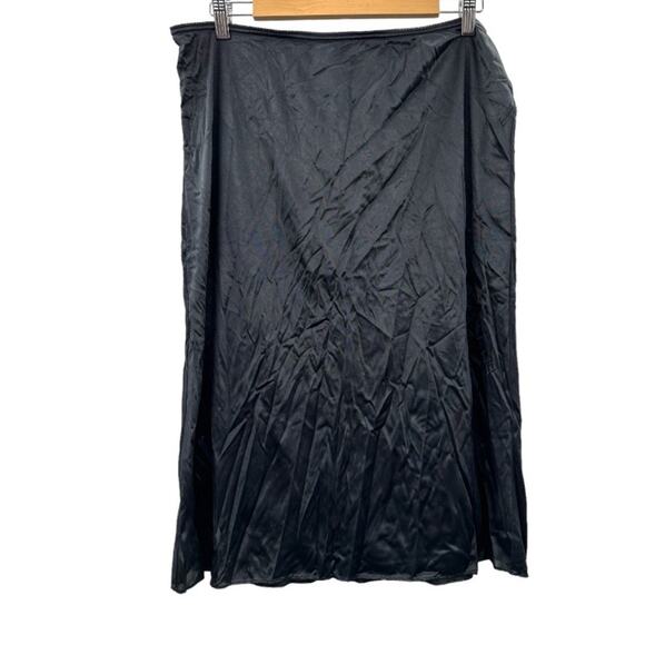 Vintage 90s Made in USA 100% Nylon Black Midi Slip‎ Skirt Size L - Picture 1 of 5